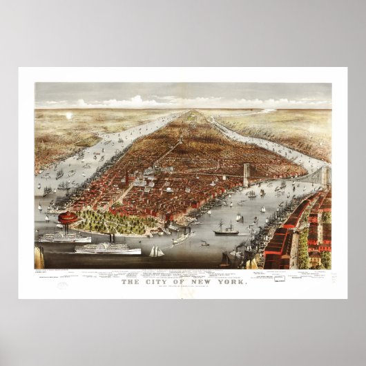 De stad New York via Currier en Ives (1876) Poster (Voorkant)