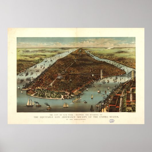 De stad New York via Currier en Ives (1883) Poster (Voorkant)