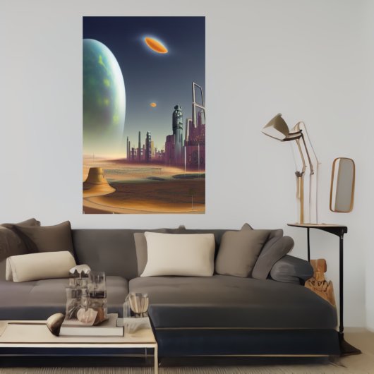 De stad op een vreemde planeet | AI Art Poster