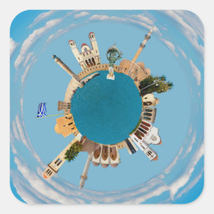 De stad Rethymno Griekenland, kleine planetenmijt Vierkante Sticker