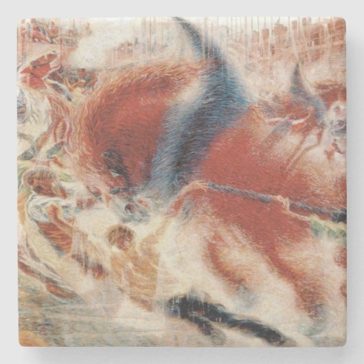 De stad Rises (door Umberto Boccioni) Stenen Onderzetter (Voorkant)