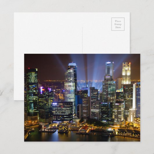 De stad Singapore 's nachts Briefkaart (Voorkant / Achterkant)