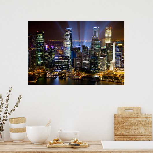 De stad Singapore 's nachts Poster (Keuken)