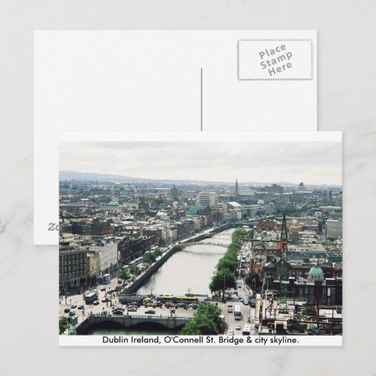 De stad skyline in Ierland, O'Connell Bridge Dubli Briefkaart (Voorkant / Achterkant)
