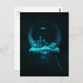 De Stad van de fantasie in een Snowglobe met een Briefkaart (Voorkant / Achterkant)