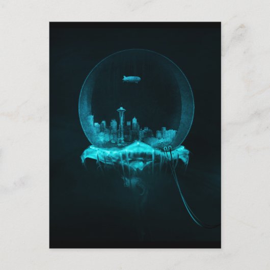 De Stad van de fantasie in een Snowglobe met een Briefkaart (Voorkant)