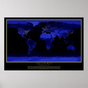 De stad verlicht de wereld van de satellietkaart v poster