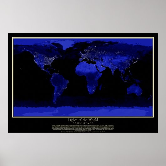 De stad verlicht de wereld van de satellietkaart v poster (Voorkant)