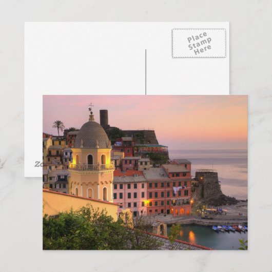 De stad Vernazza in de avond, Cinque Briefkaart (Voorkant / Achterkant)