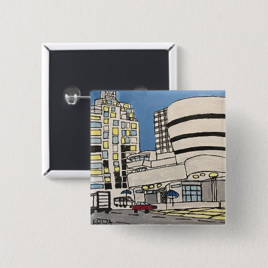 De stad vierkante button 5,1 cm (Voorkant /achterkant)