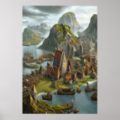 De stad Viking door het zee | AI Art Poster (Voorkant)
