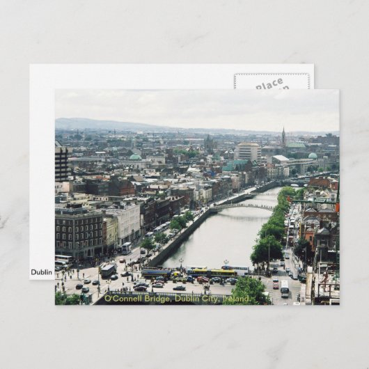 De stadshorizon van Dublin, Brug O'Connell Briefkaart (Voorkant / Achterkant)