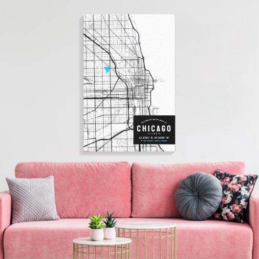 De Stadskaart van Chicago + Teken Uw Plaats Canvas Afdruk (Insitu (Woonkamer))