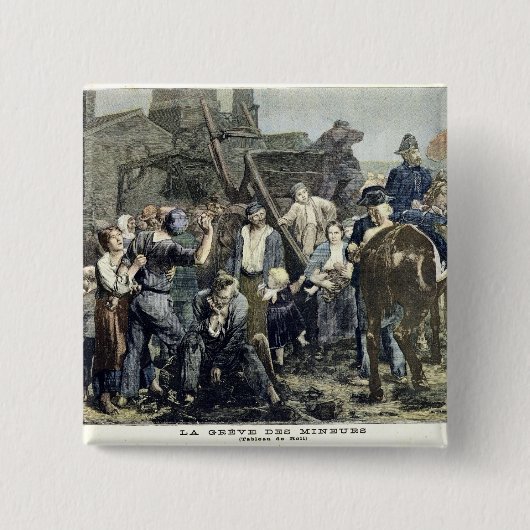 De staking van de mijnwerker in Carmaux Vierkante Button 5,1 Cm (Voorkant)