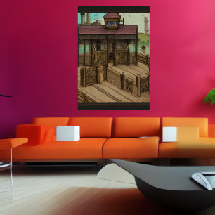 De stal van het paard in de stad AI Art Poster