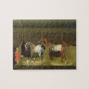 De stallen en twee beroemde rijpaarden legpuzzel