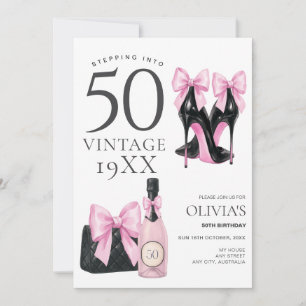 De stap naar 50 Pink 50ste verjaardagsuitnodiging Kaart