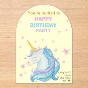 De Star Unicorn Verjaardags Uitnodigingskaart Acryl Uitnodigingen