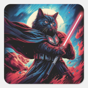 De Stardust Samurai   Cosmic Cat Warrior Vierkante Sticker