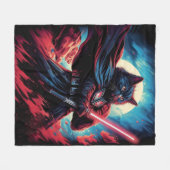 De Stardust Samurai | Kosmische Katachtige Krijger Fleece Deken (Voorkant (Horizontaal))