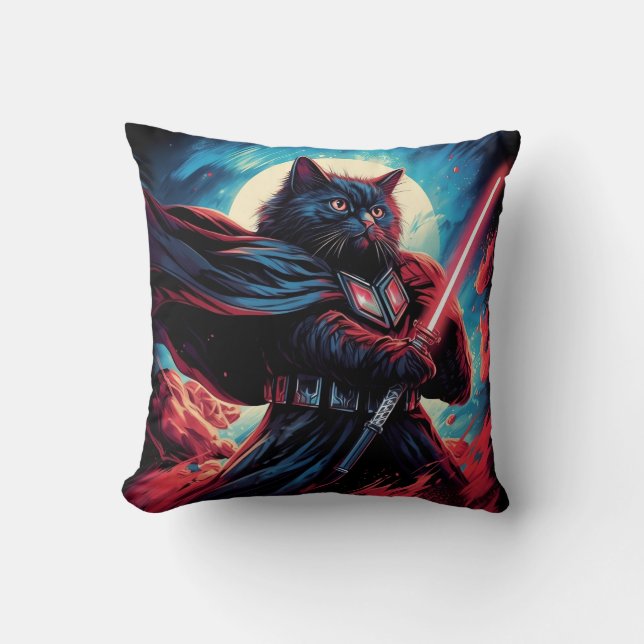 De Stardust Samurai | Kosmische Katachtige Krijger Kussen (Voorkant)
