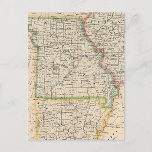 De staten Illinois, Missouri en Arkansas Briefkaart (Voorkant)