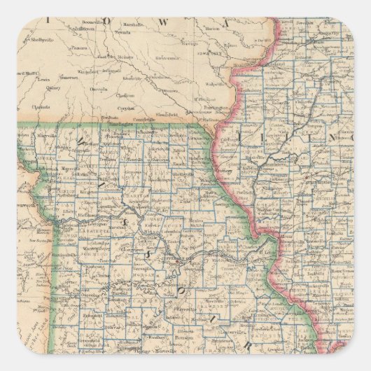 De staten Illinois, Missouri en Arkansas Vierkante Sticker (Voorkant)