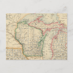 De staten Michigan, Wisconsin en Iowa Briefkaart