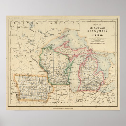 De staten Michigan, Wisconsin en Iowa Poster (Voorkant)