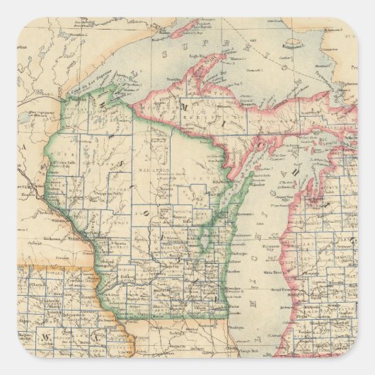 De staten Michigan, Wisconsin en Iowa Vierkante Sticker (Voorkant)