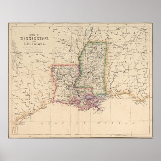 De staten Mississippi en Louisiana Poster (Voorkant)