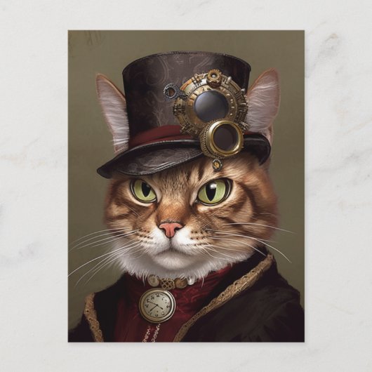 De Steampunk Kat Briefkaart (Voorkant)