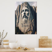 De steen uitgehouwen Verlosser De Heer is mijn rot Poster (Keuken)