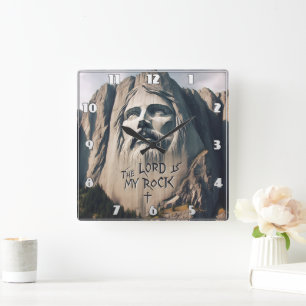 De steen uitgehouwen Verlosser De Heer is mijn rot Vierkante Klok