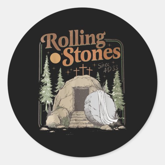 De steen werd weggerold Hij leefde retro Christeli Ronde Sticker (Voorkant)