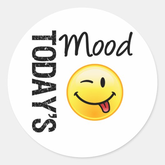 De stemming van vandaag Emoticon Speels Ronde Sticker (Voorkant)