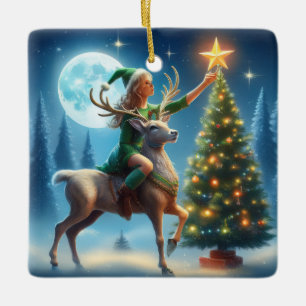 De ster op de boom plaatsen keramisch ornament