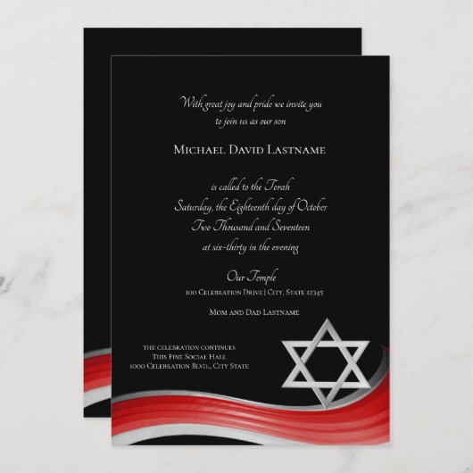 De ster van David Gradient Red Bar Mitswa Kaart (Voorkant / Achterkant)