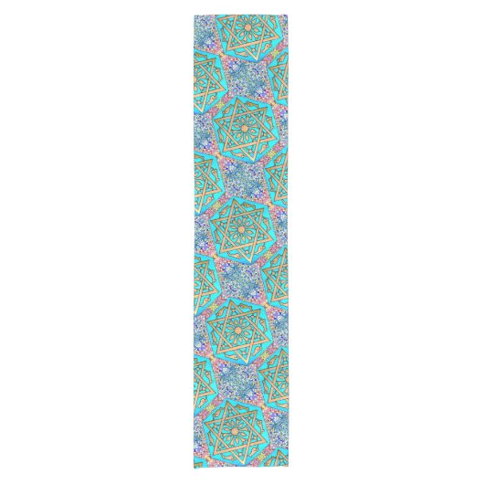 De ster van David Turquoise Korte Tafelloper (Voorkant)