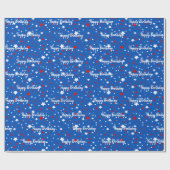 De sterren van de verjaardag op blauw omslagpapier cadeaupapier (Vlak)