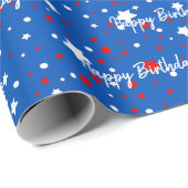De sterren van de verjaardag op blauw omslagpapier cadeaupapier (Rol Hoek)