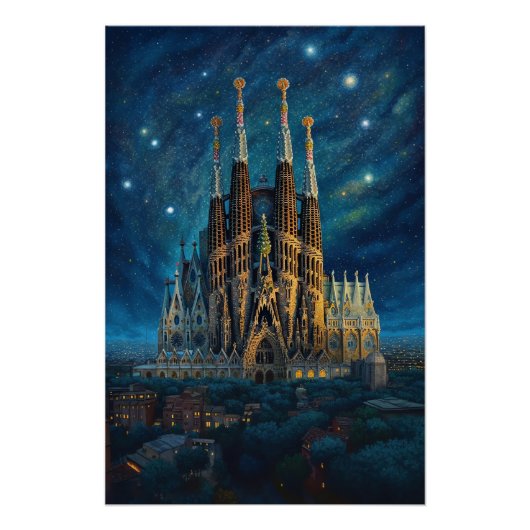 De sterrendroom van Gaudi | Barcelona Sagrada Fami Perfect Poster (Voorkant)