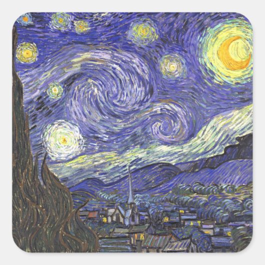 De sterrenhemel van Vincent van Gogh Vierkante Sticker (Voorkant)