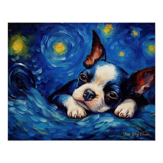 De sterrennacht - Boston Terrier Dog 002 - Qian w Perfect Poster (Voorkant)