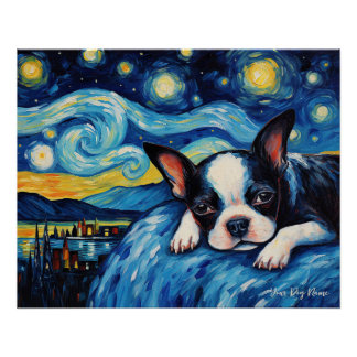 De sterrennacht - Boston Terrier Dog 003 - Qian w Perfect Poster