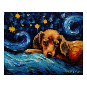 De sterrennacht - Dachshund Dog 001 - Qian wan Go Perfect Poster