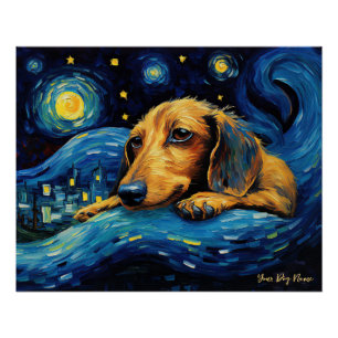 De sterrennacht - Dachshund Dog 002 - Qian wan Go Perfect Poster