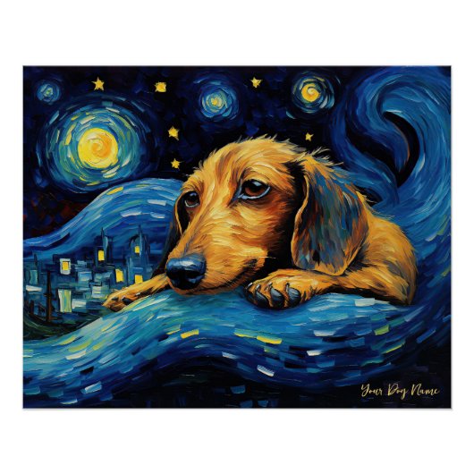 De sterrennacht - Dachshund Dog 002 - Qian wan Go Perfect Poster (Voorkant)