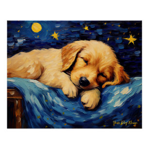 De sterrennacht - Golden Retriever Dog 001 - Qian Perfect Poster