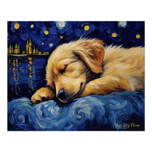 De sterrennacht - Golden Retriever Dog 003 - Qian Perfect Poster (Voorkant)